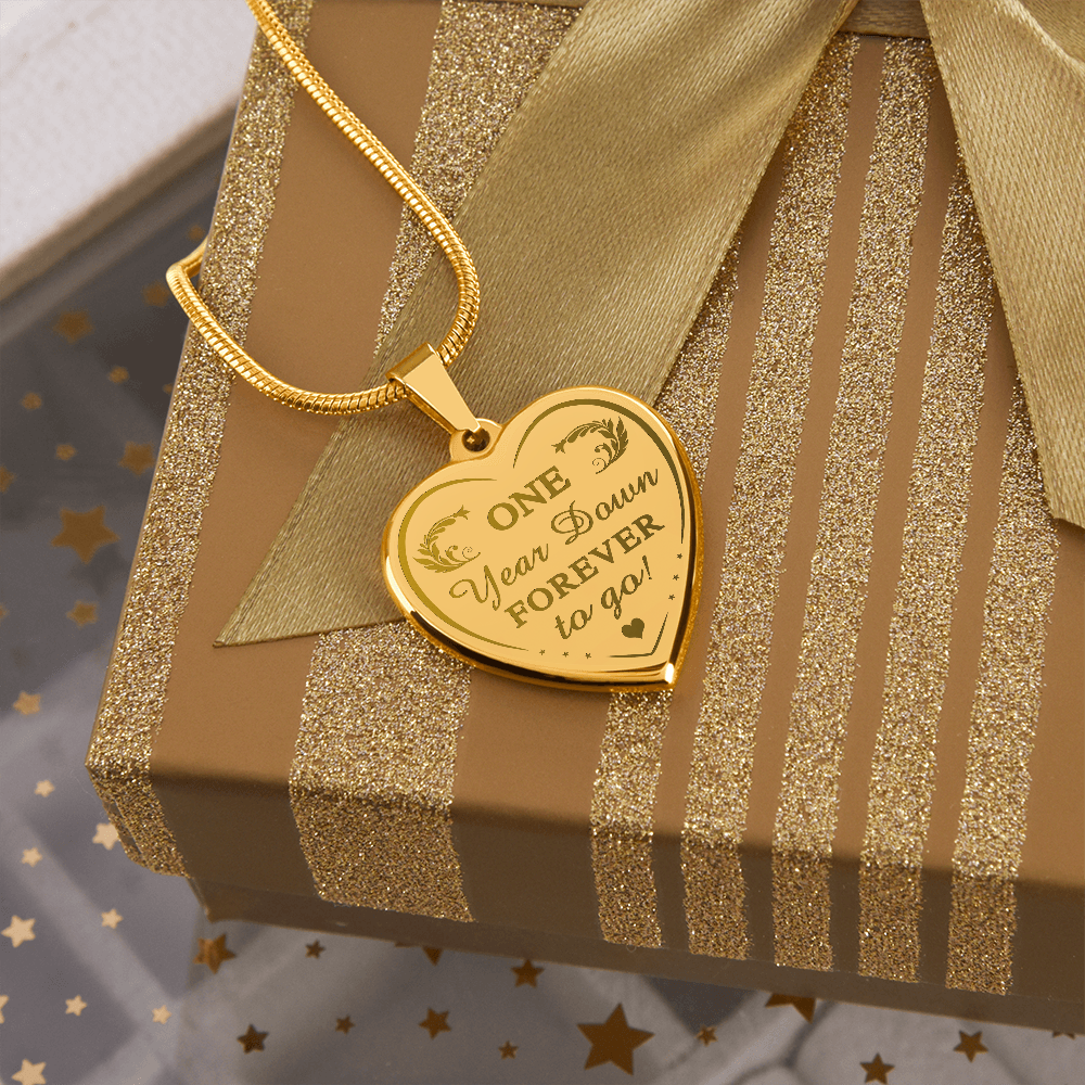 One Year Down Forever To Go Engraved Heart Necklace Gift for Wife Soulmate 1 Year Anniversary Present