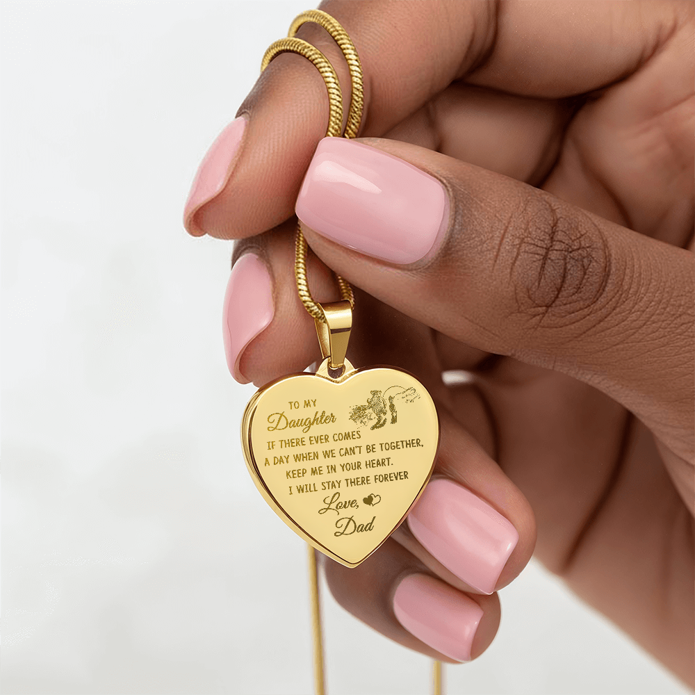 To My Daughter Heart Necklace From Dad, Engraved Pendant for Birthday Graduation Christmas Gift