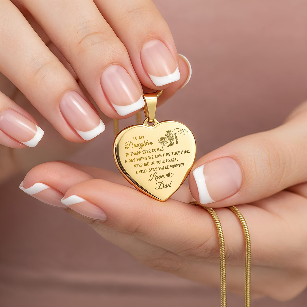 To My Daughter Heart Necklace From Dad, Engraved Pendant for Birthday Graduation Christmas Gift