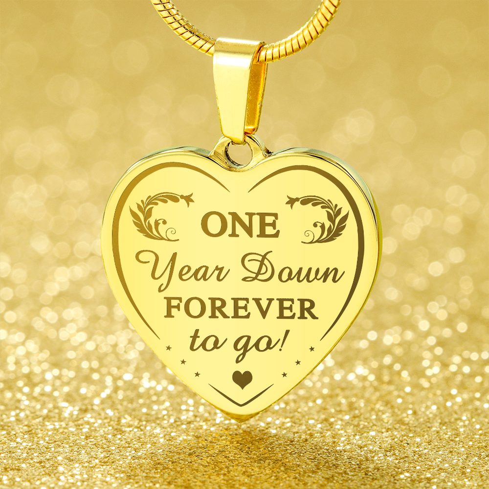 One Year Down Forever To Go Engraved Heart Necklace Gift for Wife Soulmate 1 Year Anniversary Present