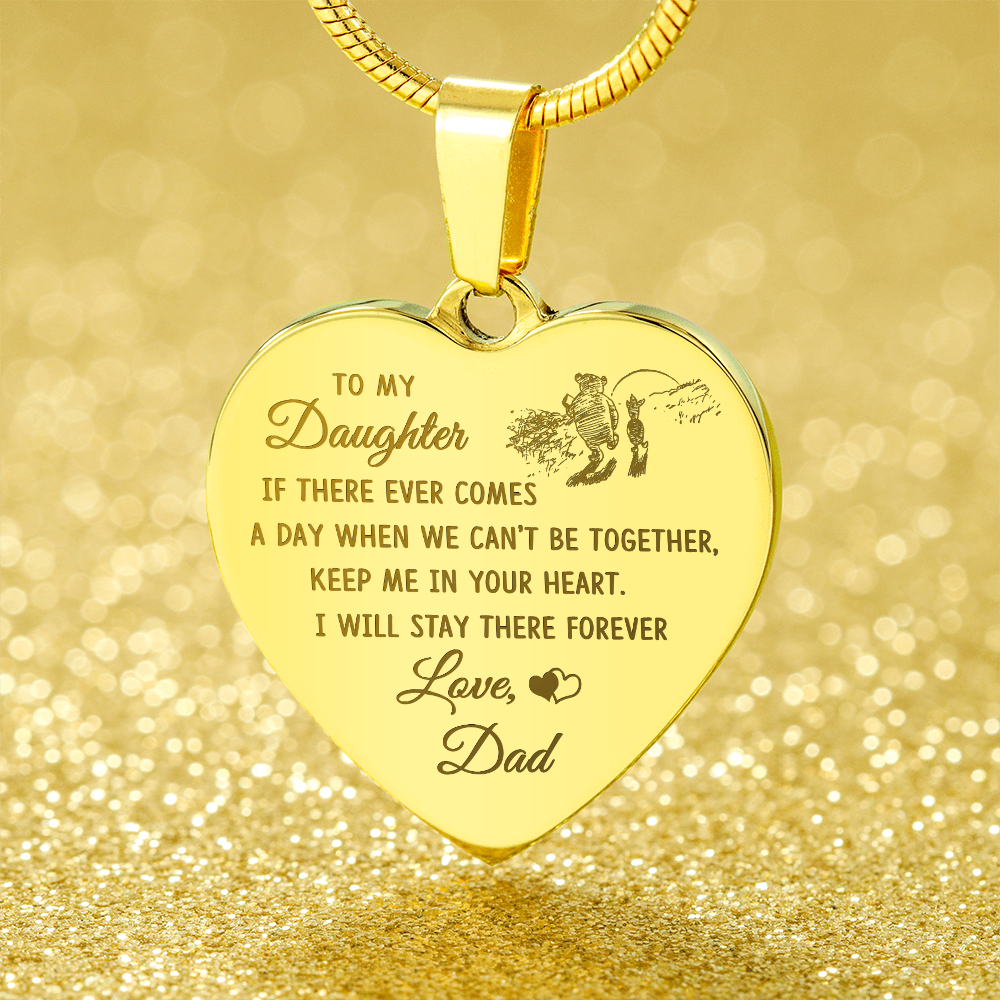 To My Daughter Heart Necklace From Dad, Engraved Pendant for Birthday Graduation Christmas Gift