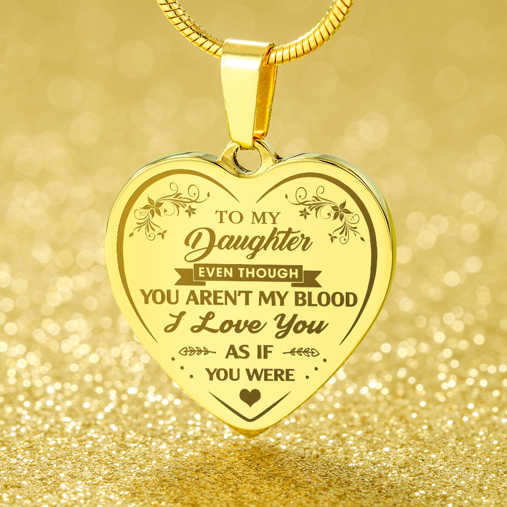 To My Bonus Daughter Engraved Heart Necklace From Stepmom Stepdad, Blended Family Jewelry Gift