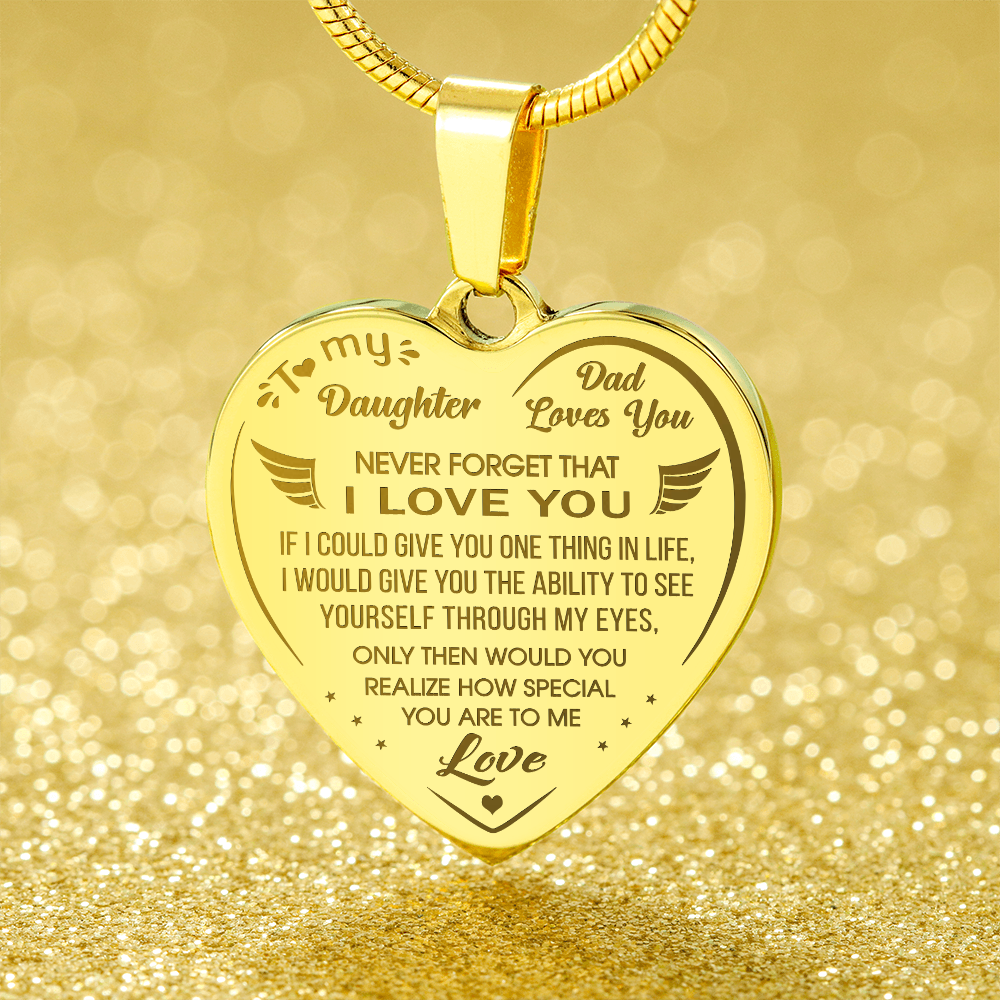 Proud Dad to Daughter Engraved Heart Necklace Novelty Gift from Father Daddy Papa for Back to School, Birthday, Family Matching.