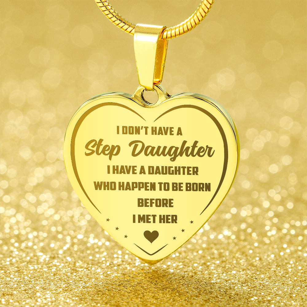 Bonus Daughter Engraved Heart Necklace from Step Dad, Step Mom - Meaningful Blended Family present for Birthday, Wedding, Back to School