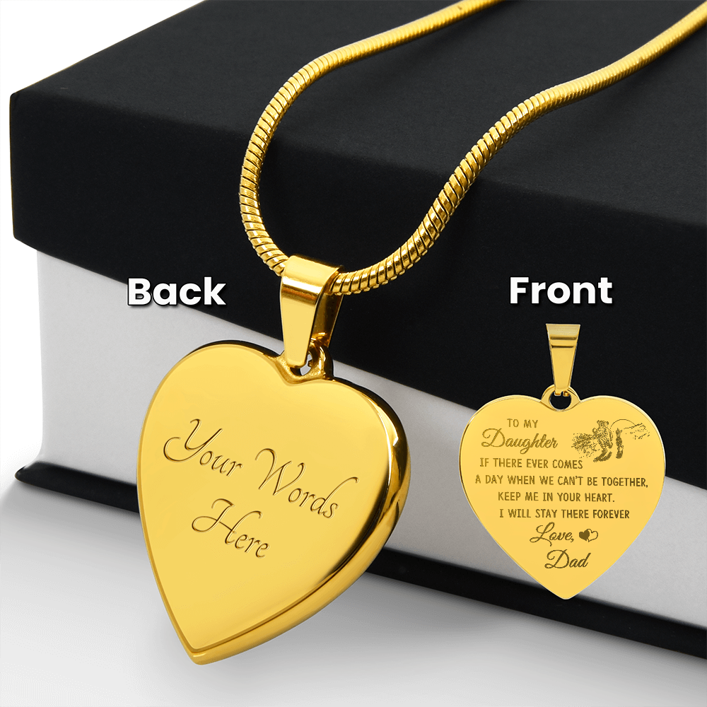 To My Daughter Heart Necklace From Dad, Engraved Pendant for Birthday Graduation Christmas Gift