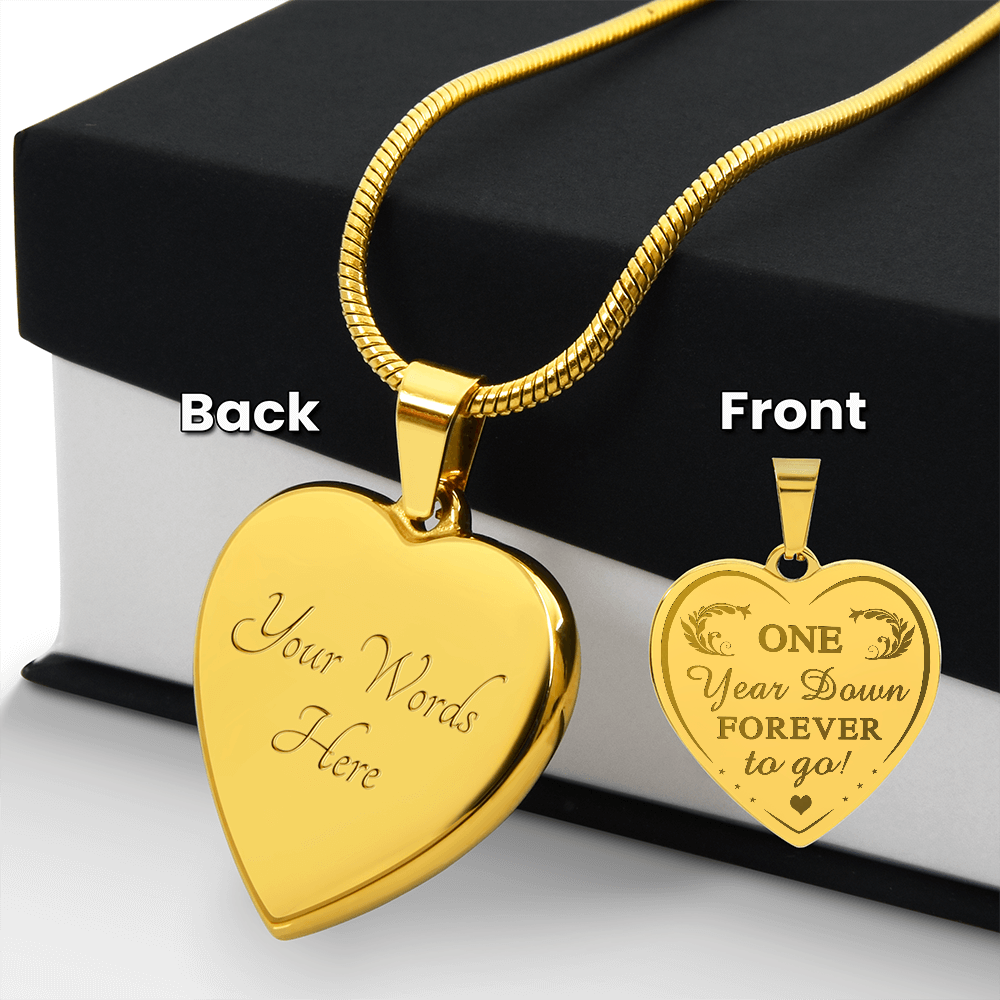 One Year Down Forever To Go Engraved Heart Necklace Gift for Wife Soulmate 1 Year Anniversary Present