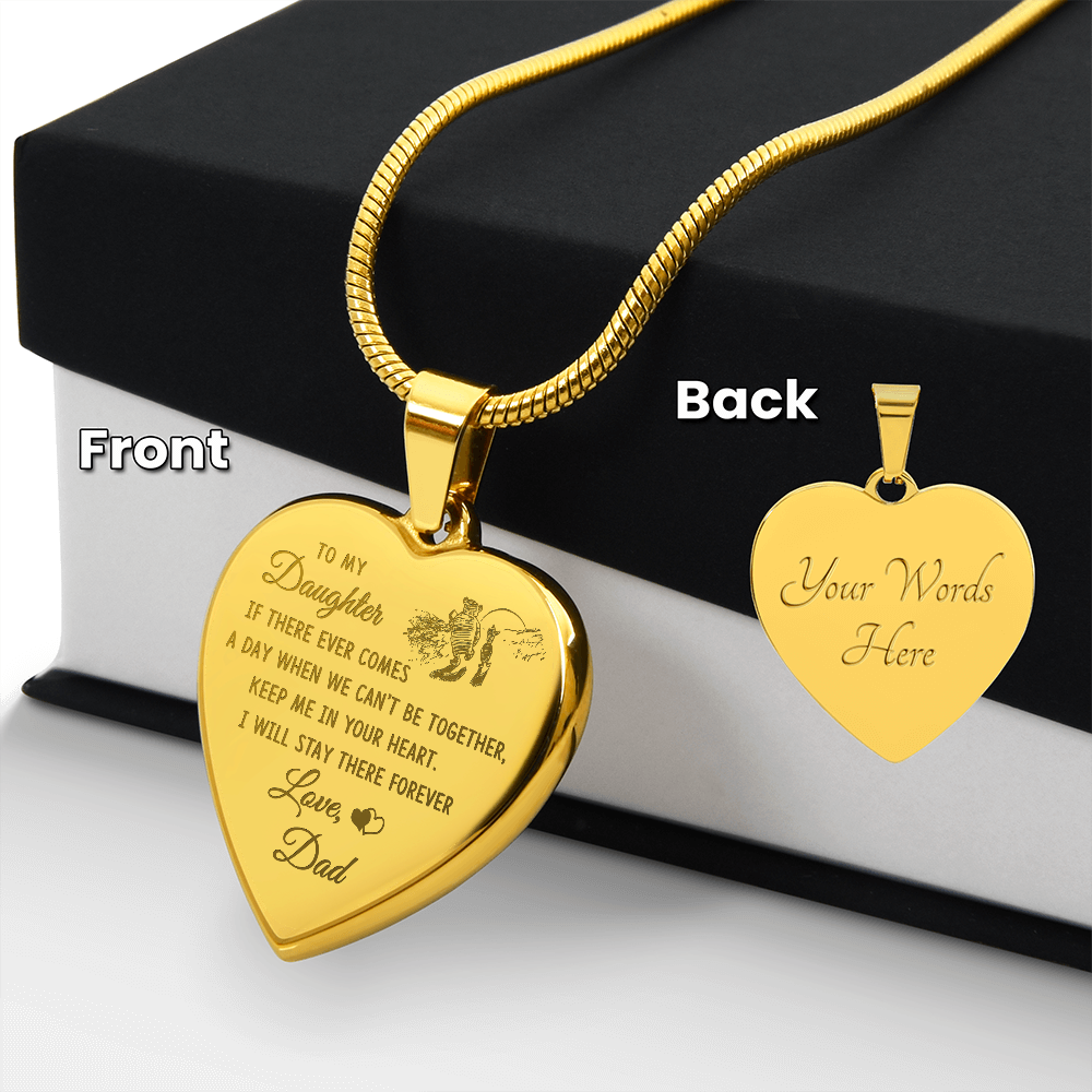To My Daughter Heart Necklace From Dad, Engraved Pendant for Birthday Graduation Christmas Gift