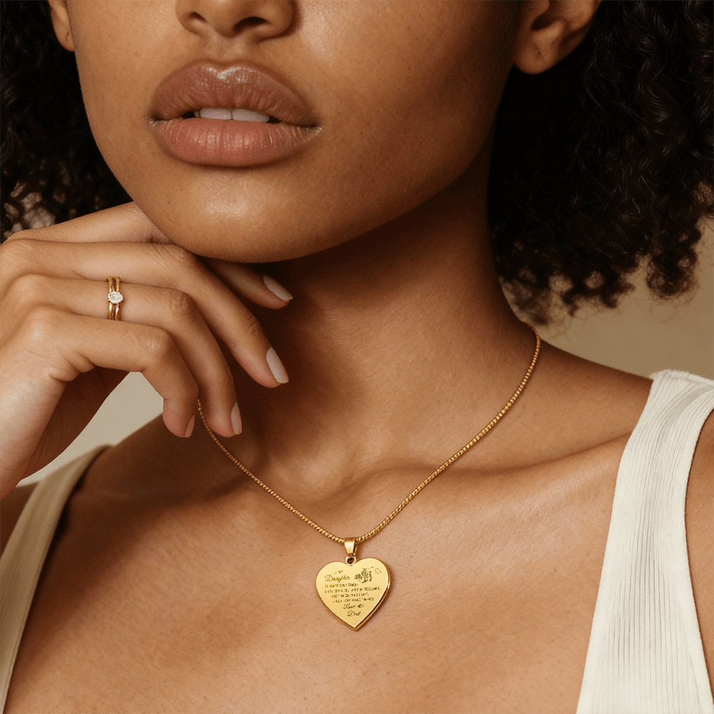 To My Daughter Heart Necklace From Dad, Engraved Pendant for Birthday Graduation Christmas Gift