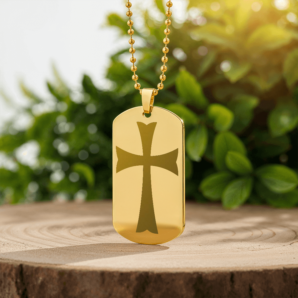 Knights Templar Crusader Cross Engraved Dog Tag Necklace