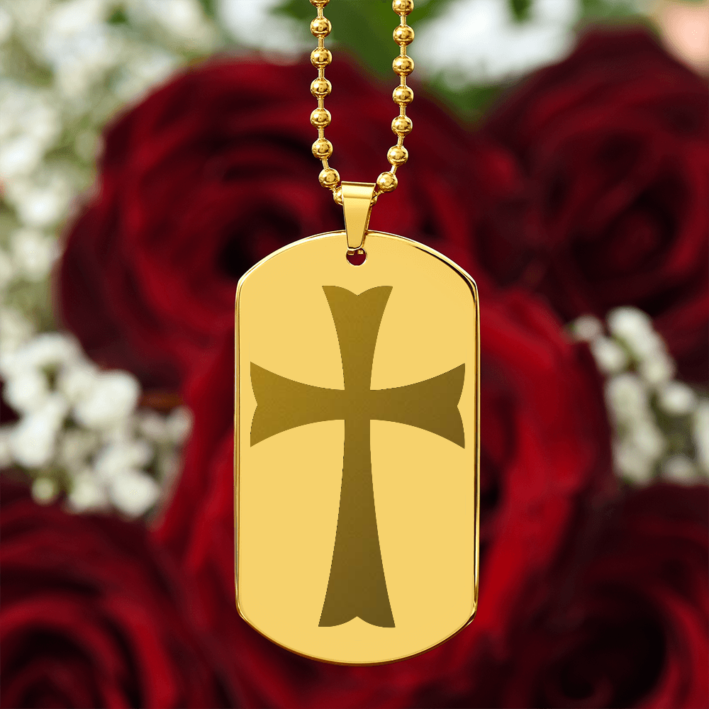 Knights Templar Crusader Cross Engraved Dog Tag Necklace
