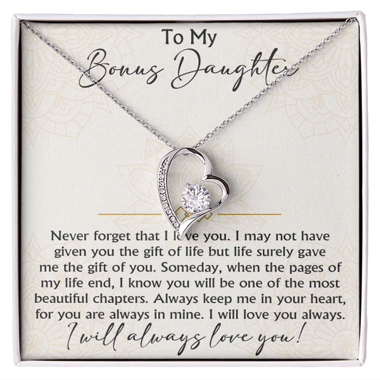 To My Bonus Daughter Forever Love Heart necklace - Birthday Xmas Gift from Bonus Mom Dad