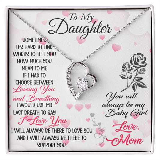 To My Daughter Forever Love Heart Necklace - Luxury Family Matching Gift from Mom, Mother for Birthday, Christmas, or any Special Occasion