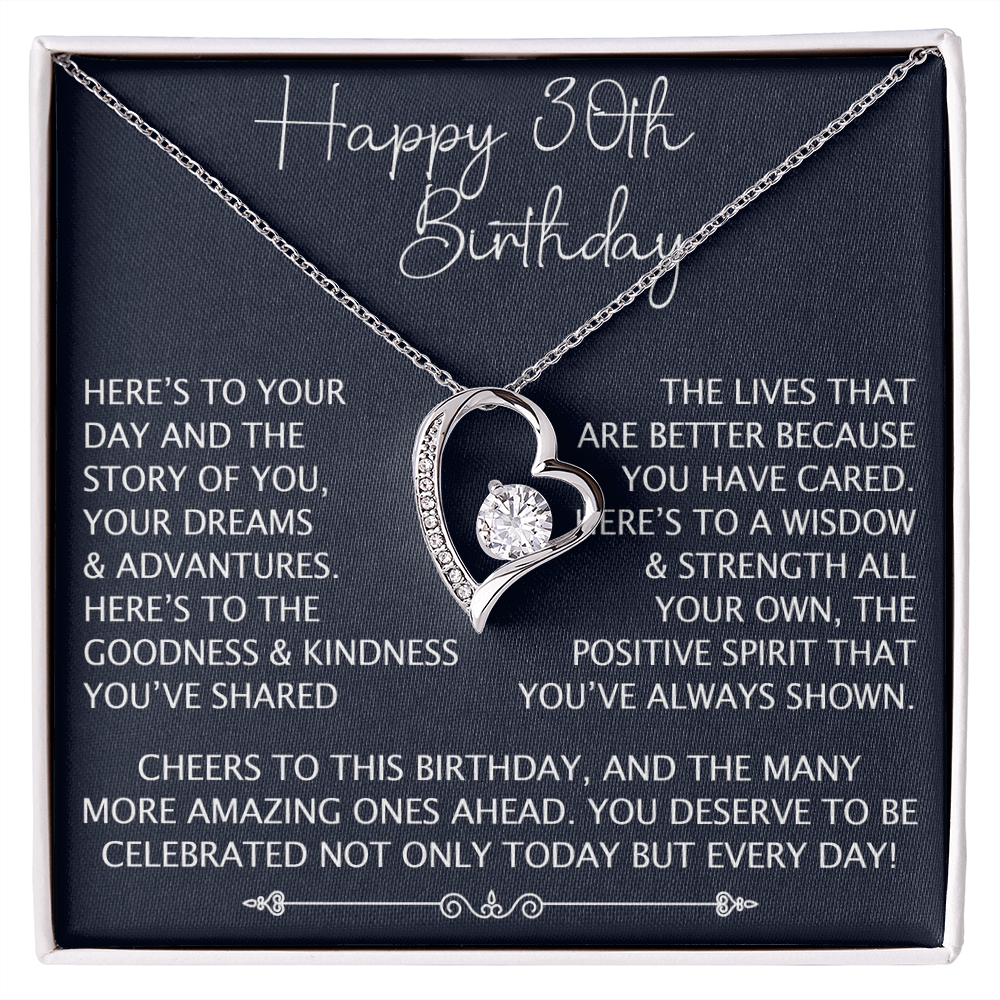 30th Birthday Gift for Her, Forever Love Heart Necklace, 30th Birthday Jewelry, Turning 30 Keepsake Gift for