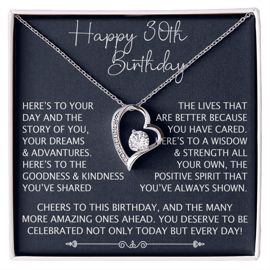30th Birthday Gift for Her, Forever Love Heart Necklace, 30th Birthday Jewelry, Turning 30 Keepsake Gift for
