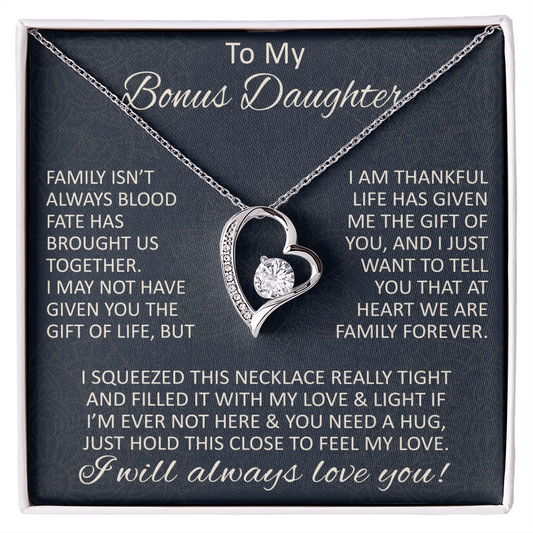 Love Gift for Bonus Daughter - Forever Love Necklace from Step Mom Step Dad for Birthday Christmas or any Special Occasion.