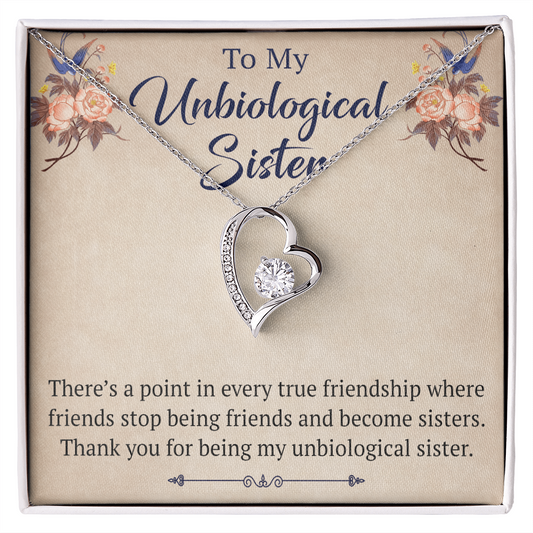 To My Unbiological Sister Forever Love Heart Necklace, Unique Gift for Birthday, Mother's Day, Christmas, or any Special Occasion