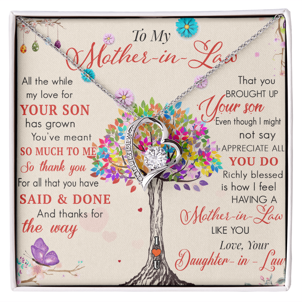 To My Mother in Law Forever Love Heart Necklace - Luxury Family Matching Gift from Daughter in Law for Birthday, Mother's Day, Christmas, or any Special Occasion