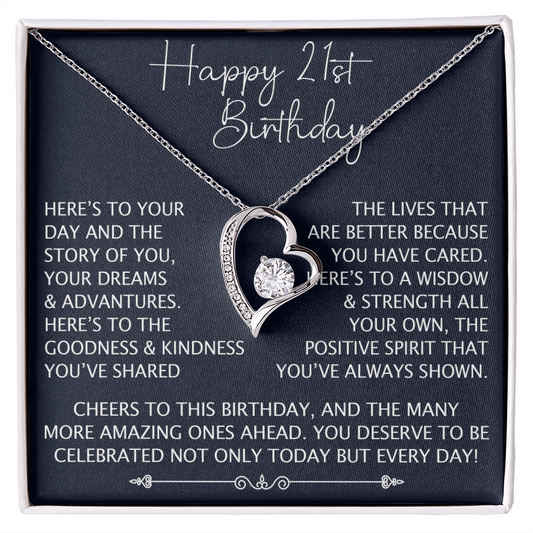21st Birthday Gift for Her, Forever Love Heart Necklace, 21st Birthday Jewelry, Turning 21 Keepsake Gift