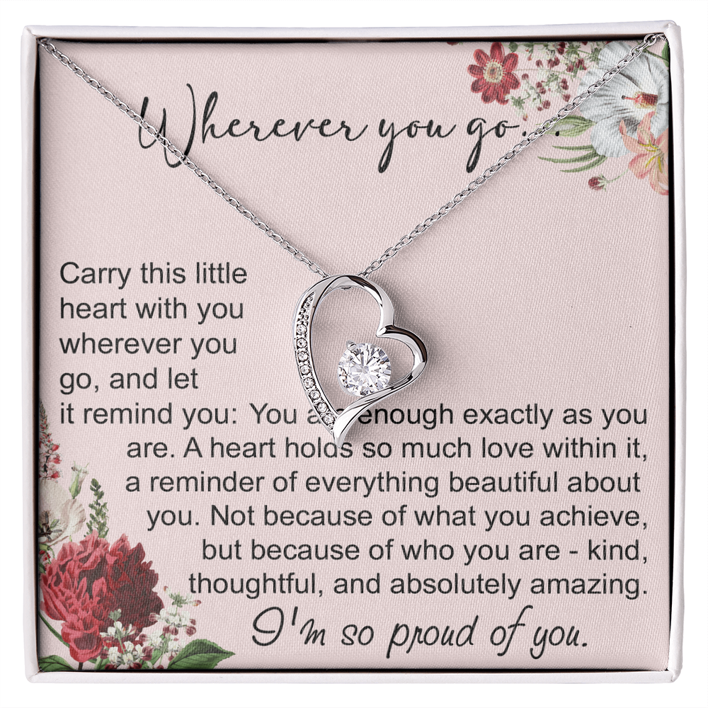 Off To College Forever Heart Necklace For Daughter, Going Away Gift, Long Distance Keepsake