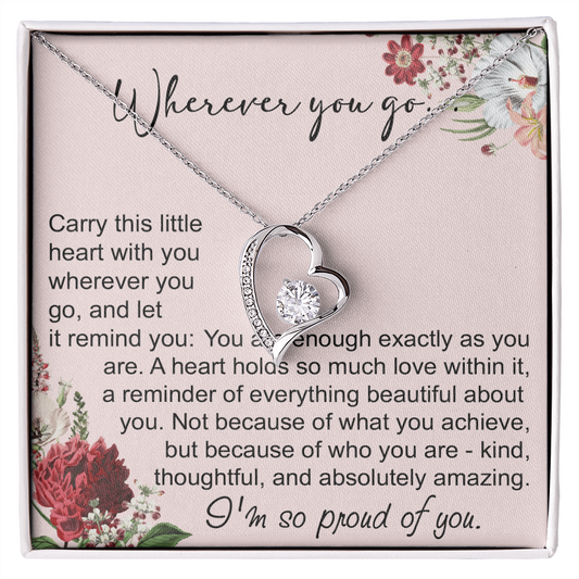 Off To College Forever Heart Necklace For Daughter, Going Away Gift, Long Distance Keepsake