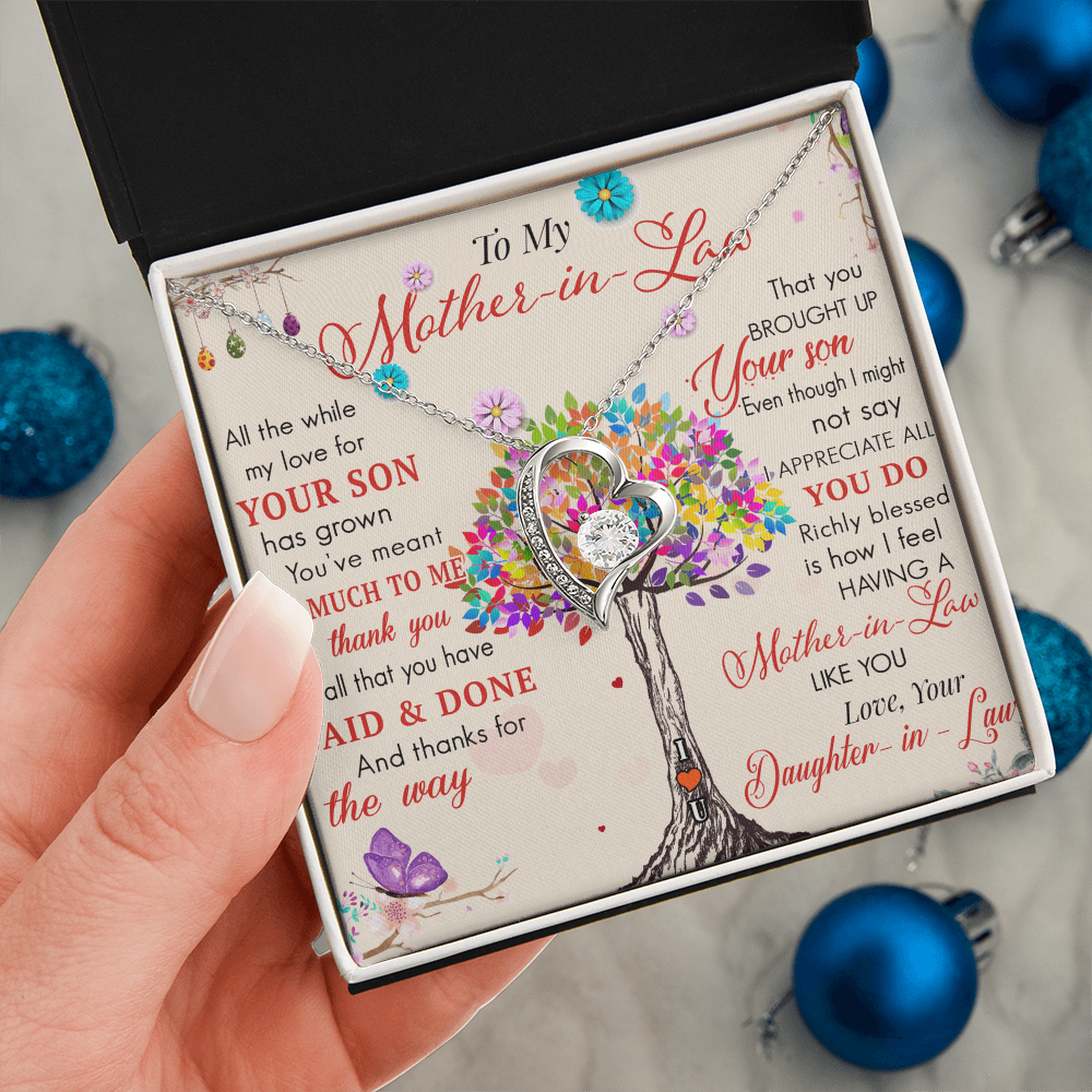 To My Mother in Law Forever Love Heart Necklace - Luxury Family Matching Gift from Daughter in Law for Birthday, Mother's Day, Christmas, or any Special Occasion