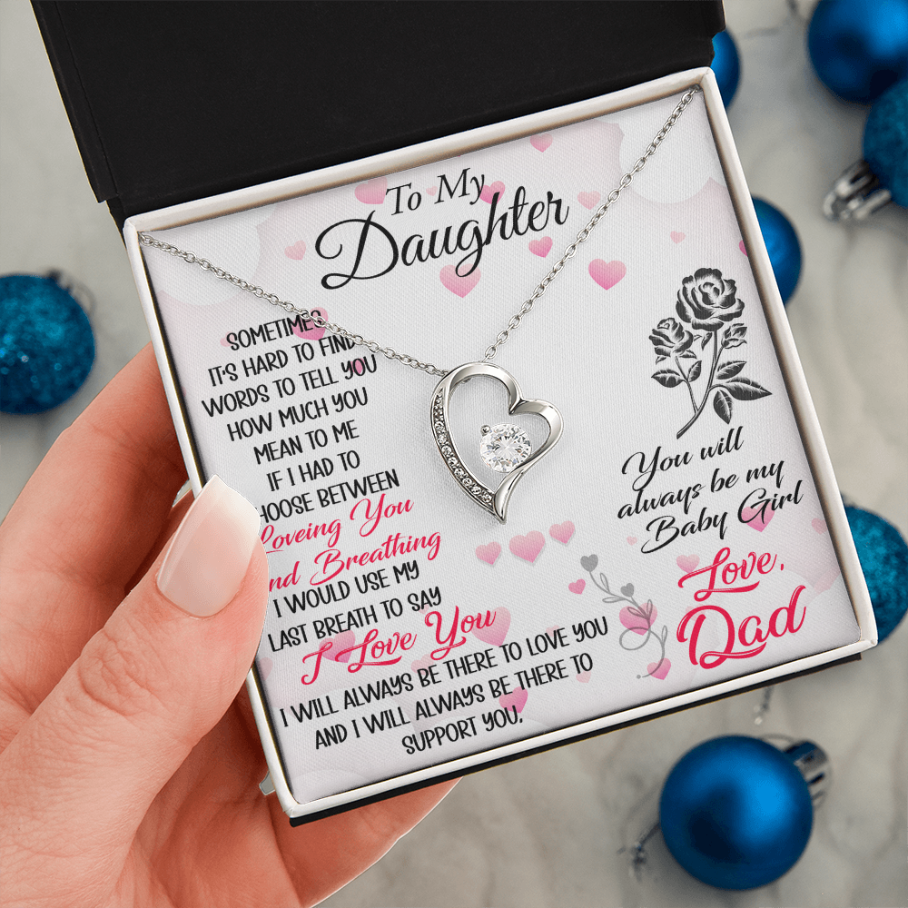 Proud Dad to Daughter Forever Love Necklace Gift for Birthday, Christmas, Back to School, Wedding or any Special Occasions. Best Gift from Father
