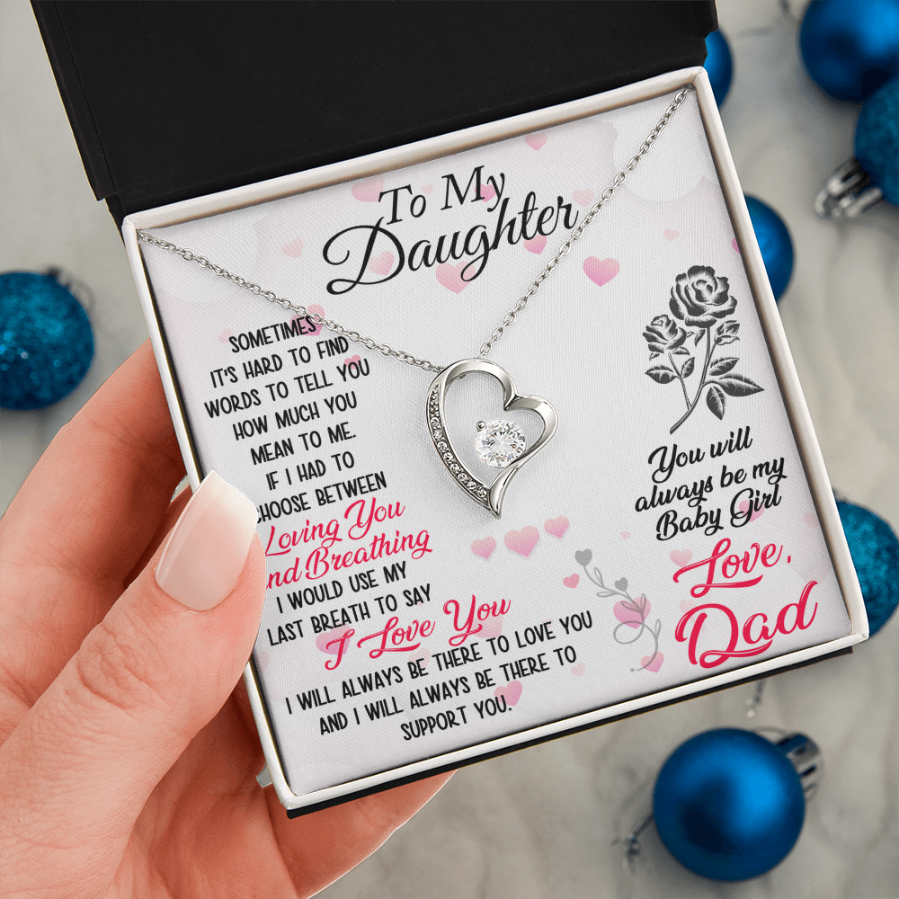 Proud Dad to Daughter Forever Love Necklace Gift for Birthday, Christmas, Back to School, Wedding or any Special Occasions. Best Gift from Father