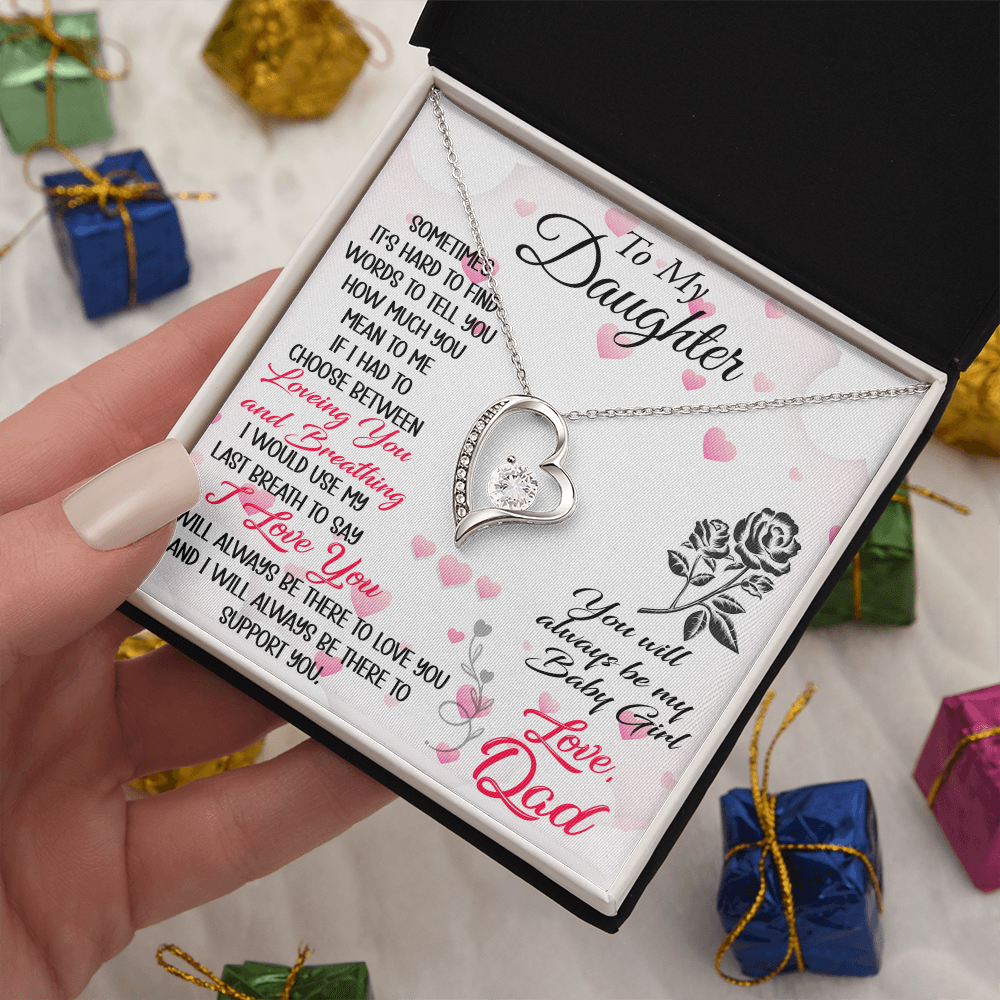 Proud Dad to Daughter Forever Love Necklace Gift for Birthday, Christmas, Back to School, Wedding or any Special Occasions. Best Gift from Father