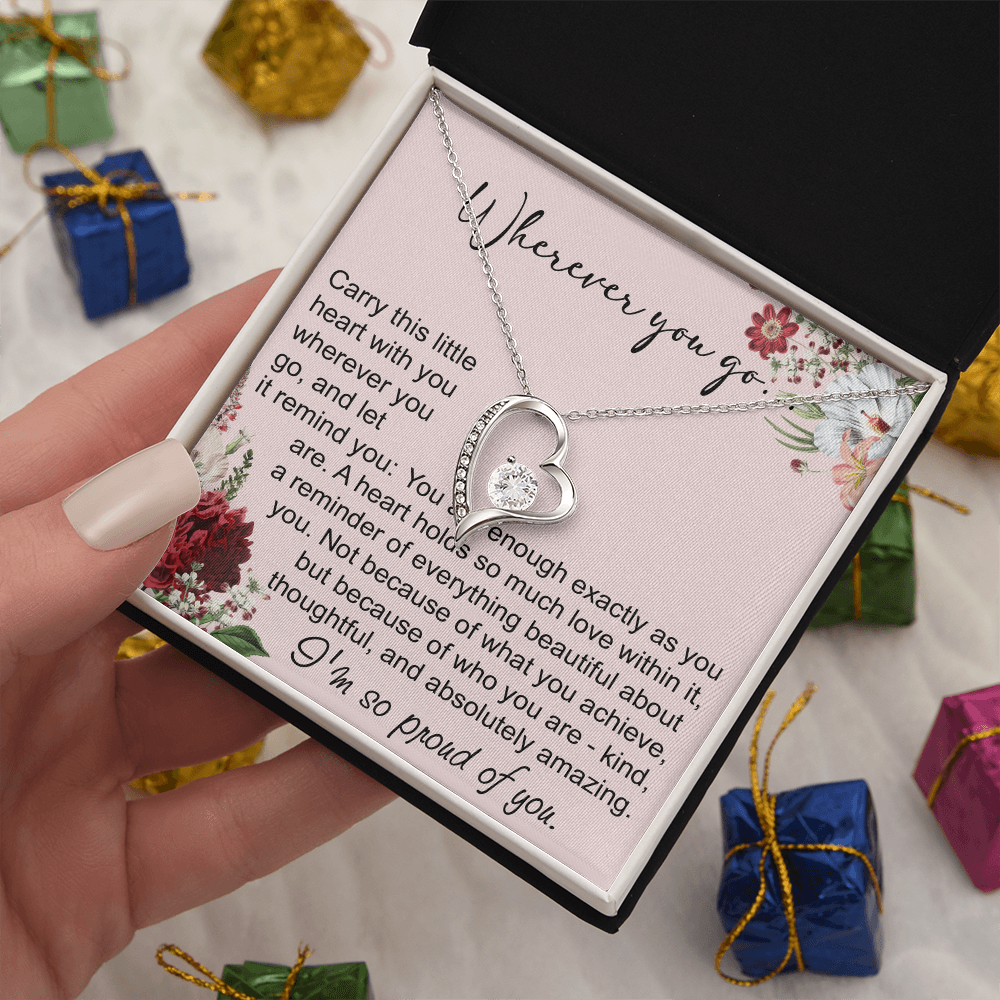 Off To College Forever Heart Necklace For Daughter, Going Away Gift, Long Distance Keepsake