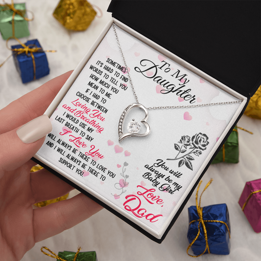 Proud Dad to Daughter Forever Love Necklace Gift for Birthday, Christmas, Back to School, Wedding or any Special Occasions. Best Gift from Father