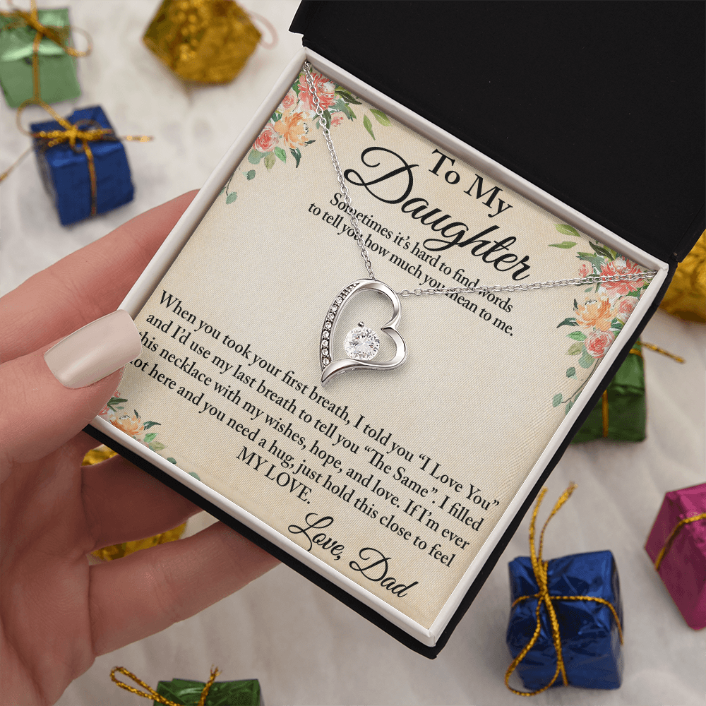 To My Daughter Unique Gift From Dad Forever Love Heart Necklace for Little Girl (134218942827)