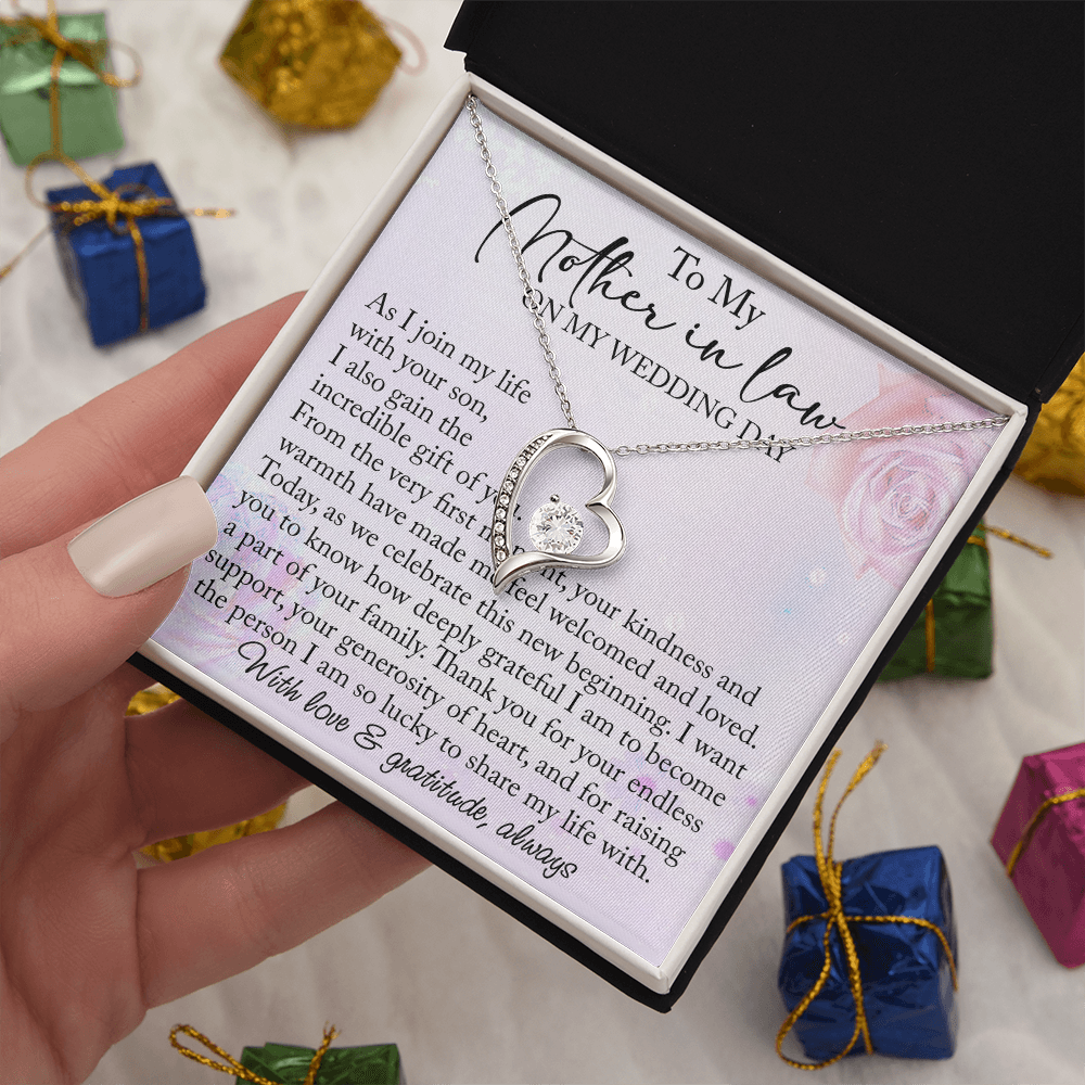 Mother-in-Law Wedding Day Forever Love Heart Necklace, Custom MIL Jewelry, Daughter-in-Law Gift, Personalized Gift From Bride