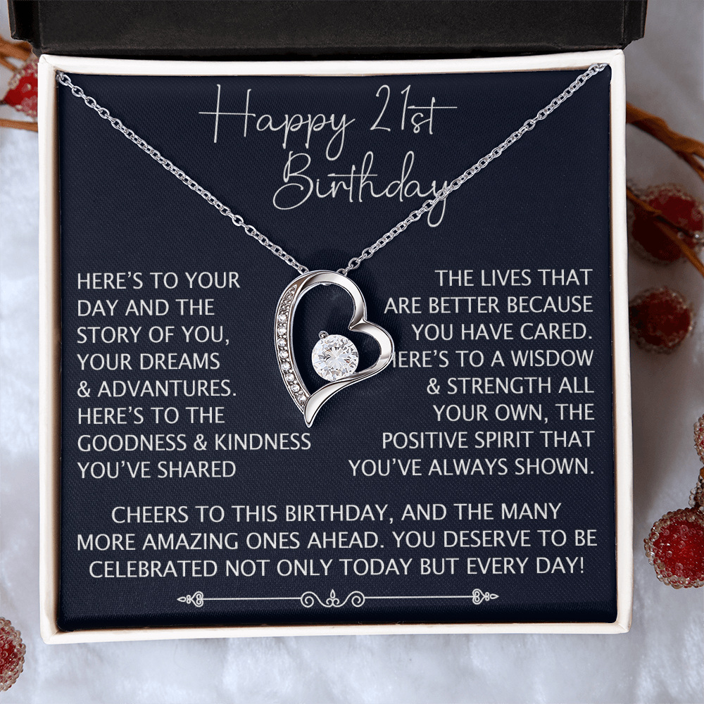 21st Birthday Gift for Her, Forever Love Heart Necklace, 21st Birthday Jewelry, Turning 21 Keepsake Gift