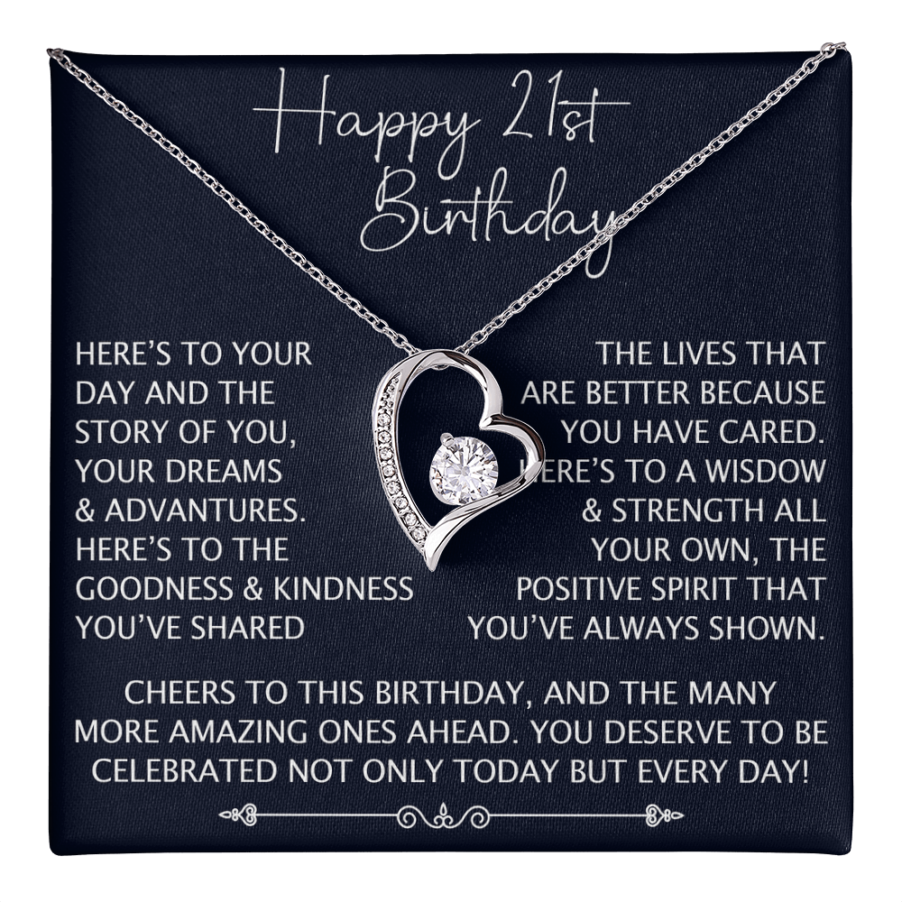 21st Birthday Gift for Her, Forever Love Heart Necklace, 21st Birthday Jewelry, Turning 21 Keepsake Gift