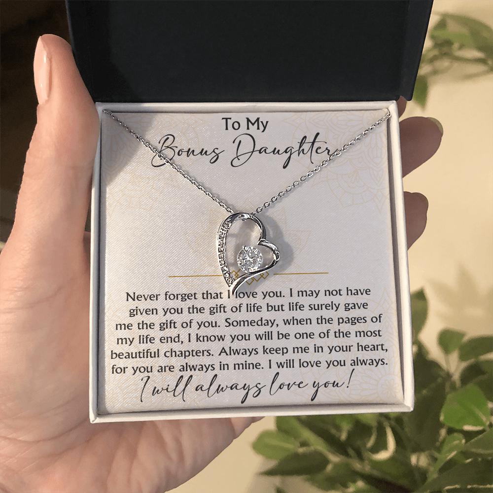 To My Bonus Daughter Forever Love Heart necklace - Birthday Xmas Gift from Bonus Mom Dad