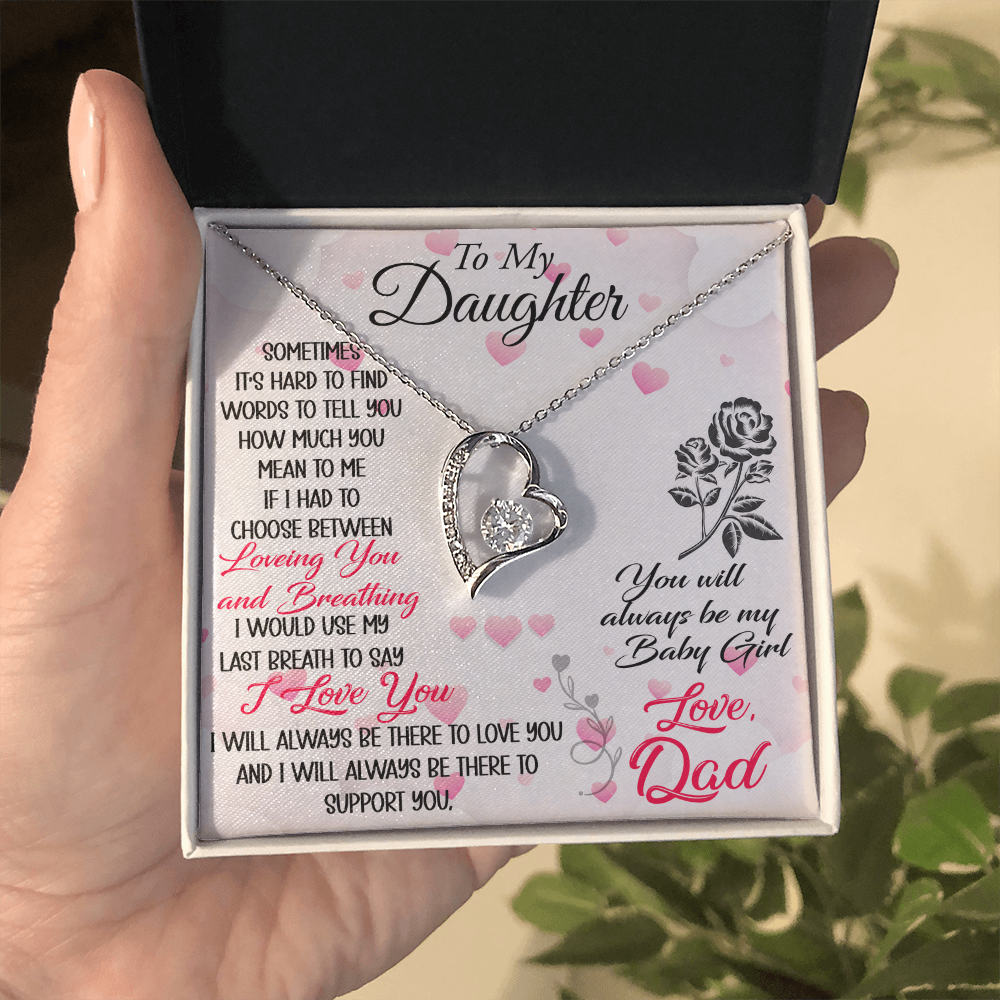 Proud Dad to Daughter Forever Love Necklace Gift for Birthday, Christmas, Back to School, Wedding or any Special Occasions. Best Gift from Father