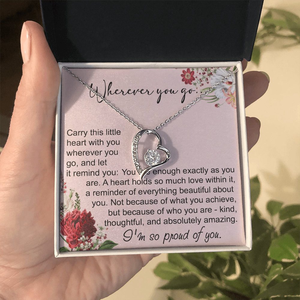 Off To College Forever Heart Necklace For Daughter, Going Away Gift, Long Distance Keepsake
