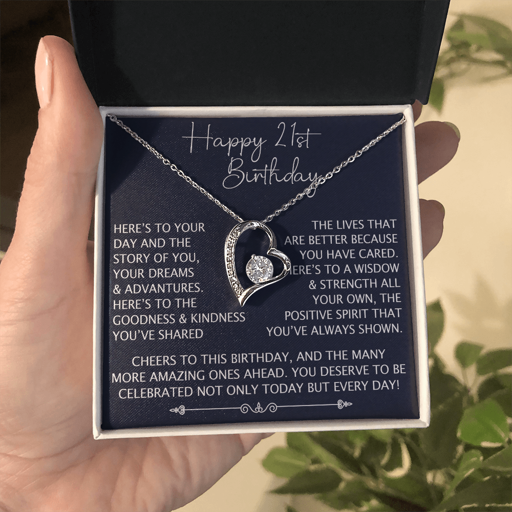 21st Birthday Gift for Her, Forever Love Heart Necklace, 21st Birthday Jewelry, Turning 21 Keepsake Gift