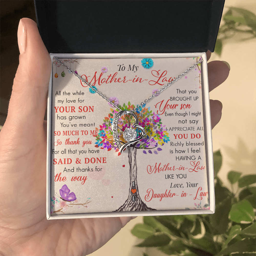 To My Mother in Law Forever Love Heart Necklace - Luxury Family Matching Gift from Daughter in Law for Birthday, Mother's Day, Christmas, or any Special Occasion