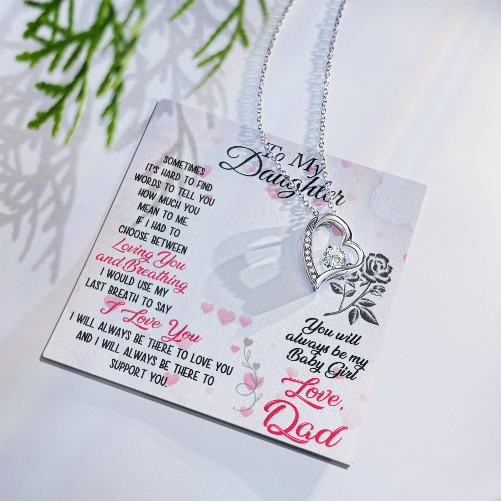 Proud Dad to Daughter Forever Love Necklace Gift for Birthday, Christmas, Back to School, Wedding or any Special Occasions. Best Gift from Father