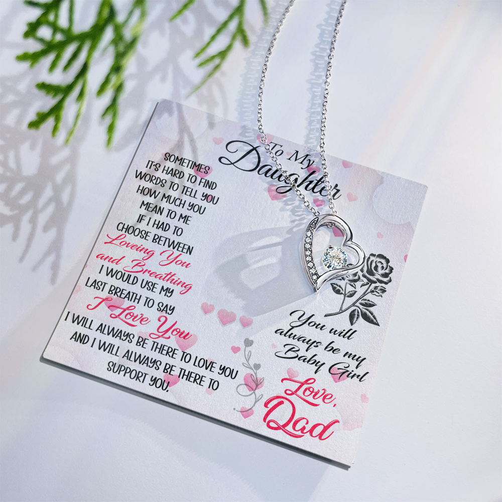 Proud Dad to Daughter Forever Love Necklace Gift for Birthday, Christmas, Back to School, Wedding or any Special Occasions. Best Gift from Father