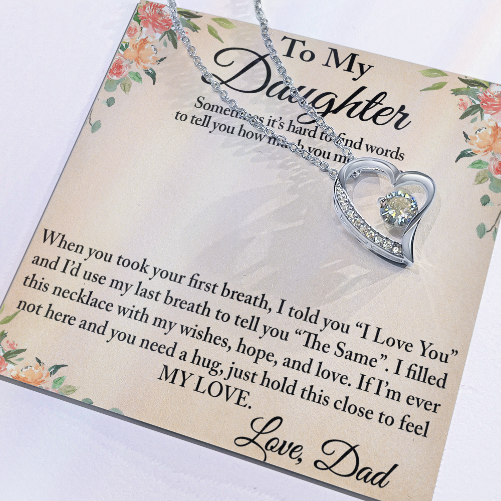 To My Daughter Unique Gift From Dad Forever Love Heart Necklace for Little Girl (134218942827)