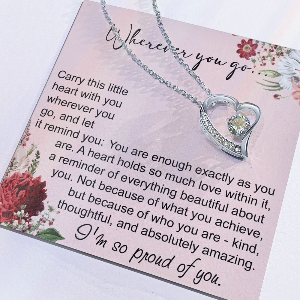 Off To College Forever Heart Necklace For Daughter, Going Away Gift, Long Distance Keepsake