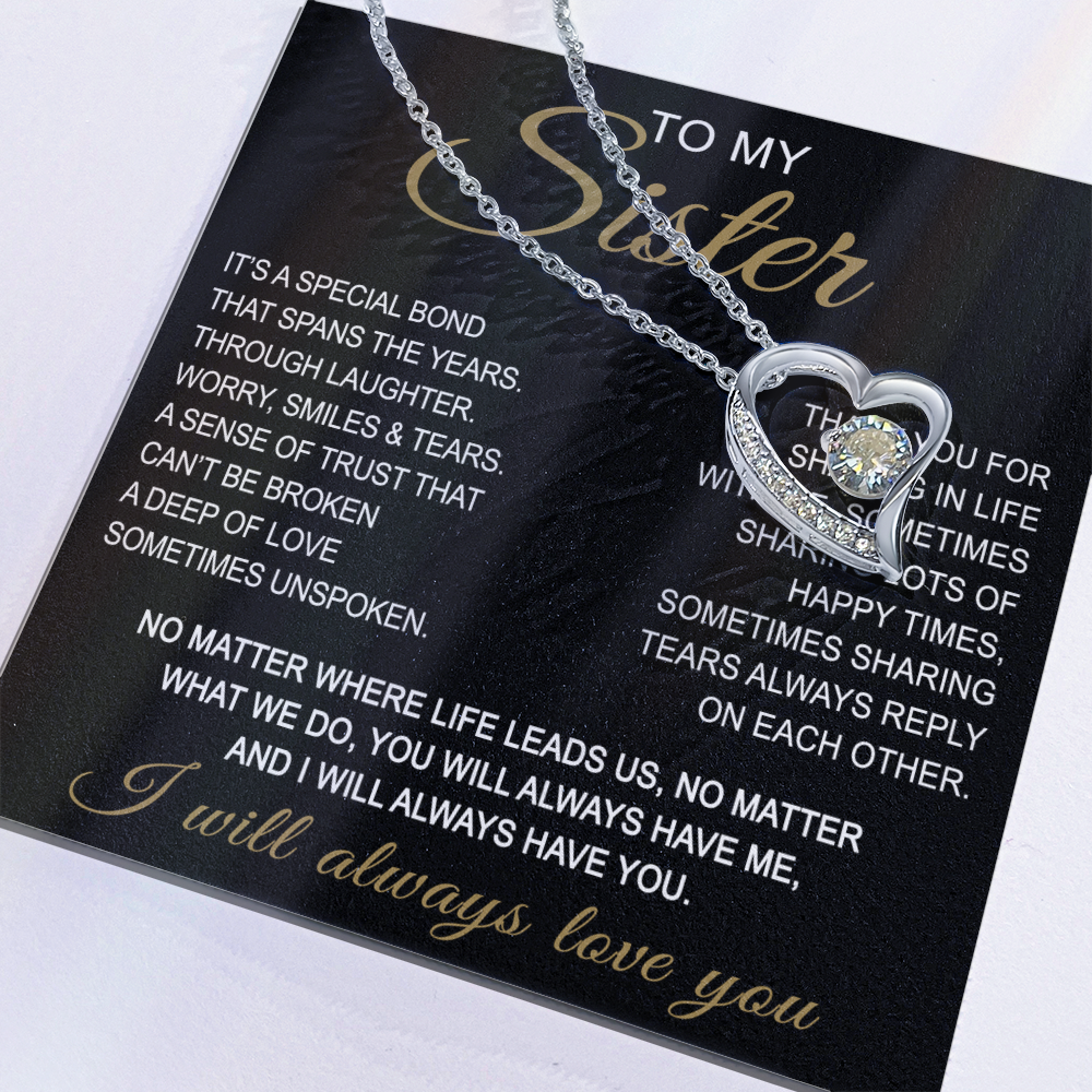 To My Sister Forever Love Necklace Sister Gifts With Heartfelt Message, Sister Gifts From Sister Brother For Birthday