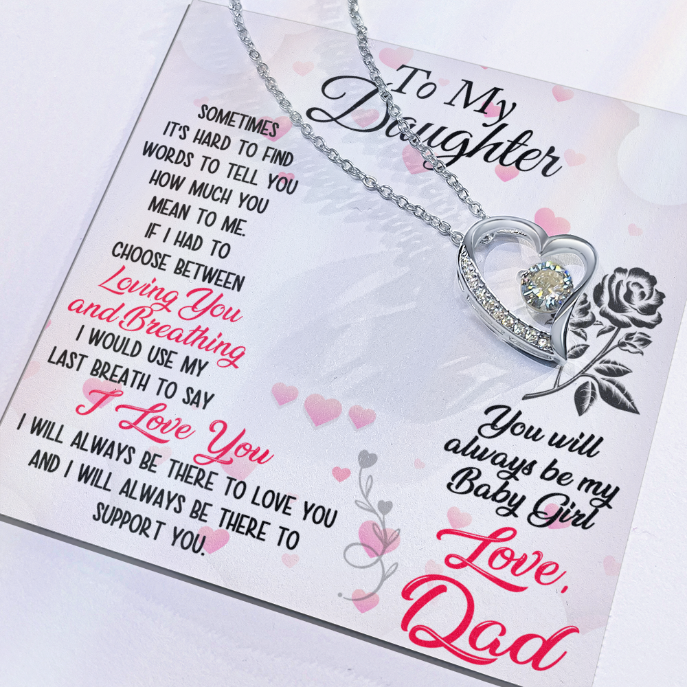 Proud Dad to Daughter Forever Love Necklace Gift for Birthday, Christmas, Back to School, Wedding or any Special Occasions. Best Gift from Father