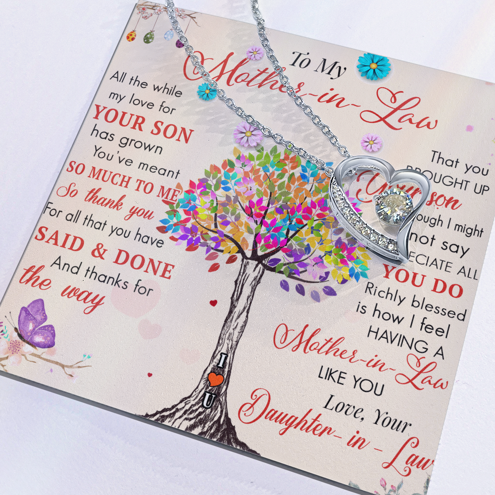 To My Mother in Law Forever Love Heart Necklace - Luxury Family Matching Gift from Daughter in Law for Birthday, Mother's Day, Christmas, or any Special Occasion