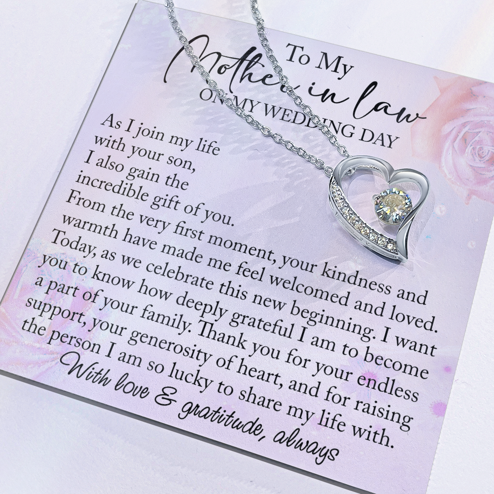 Mother-in-Law Wedding Day Forever Love Heart Necklace, Custom MIL Jewelry, Daughter-in-Law Gift, Personalized Gift From Bride