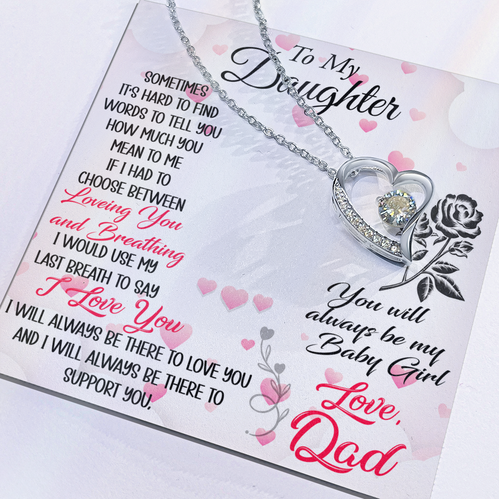 Proud Dad to Daughter Forever Love Necklace Gift for Birthday, Christmas, Back to School, Wedding or any Special Occasions. Best Gift from Father