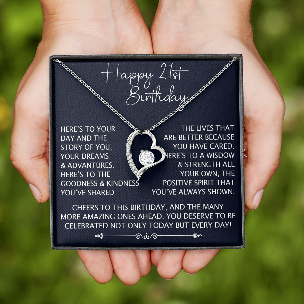 21st Birthday Gift for Her, Forever Love Heart Necklace, 21st Birthday Jewelry, Turning 21 Keepsake Gift