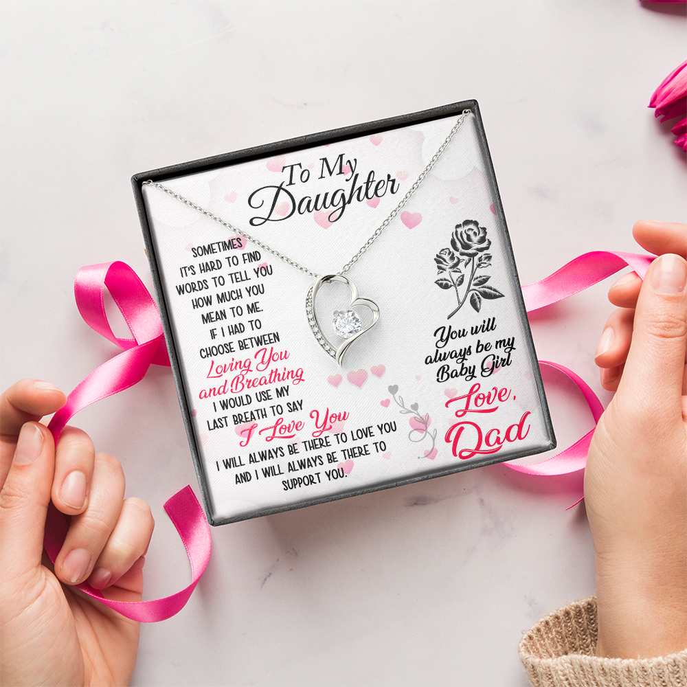 Proud Dad to Daughter Forever Love Necklace Gift for Birthday, Christmas, Back to School, Wedding or any Special Occasions. Best Gift from Father